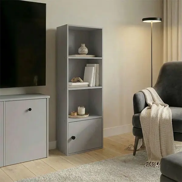 Lenobia column Bibliotecă cu cabinet light, gri, 31x24x95 cm