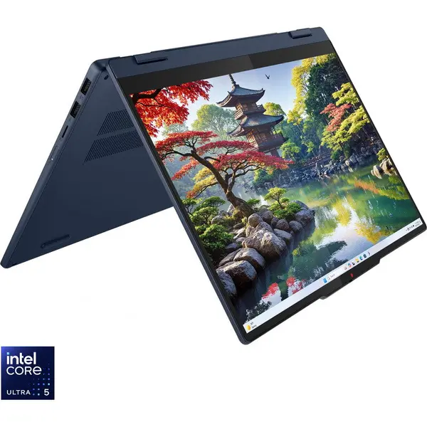 Lenovo Laptop Lenovo IdeaPad 5 2-in-1 14IAL10, Procesor Intel® Core™ Ultra 5 225H, Display 14'' WUXGA (1920x1200), OLED, Touch, Memorie RAM 16GB LPDDR5x, Capacitate 1TB SSD, Placa video integrata Intel® Arc™ 130T, No OS, Cosmic Blue (INT Keyboard)