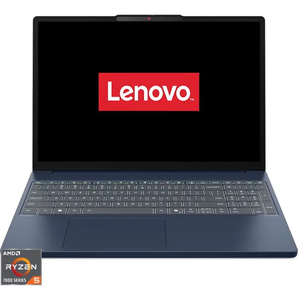 Lenovo Laptop Lenovo IdeaPad Slim 3 15ARP10, Procesor AMD Ryzen™ 5 7535HS, Display 15.3 WUXGA (1920x1200), IPS, Memorie RAM 16GB DDR5, Capacitate 512GB SSD, Placa video integrata AMD Radeon™ 660M Graphics, No OS, Cosmic Blue (INT Keyboard)