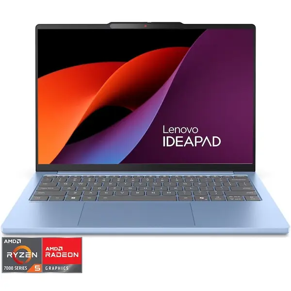 Lenovo Laptop Lenovo IdeaPad Slim 5 13ARP10, Procesor AMD Ryzen™ 5 7535HS pana la 4.55GHz, Display 13.3 WUXGA, IPS, Memorie 16GB LPDDR5x, SSD 1 TB, AMD Radeon™ 660M Graphics, Free DOS, Polar Blue (INT Keyboard)