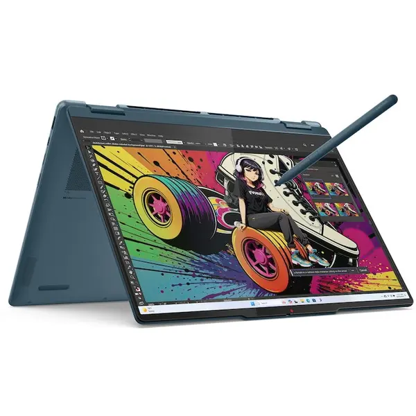 Lenovo Laptop Lenovo Yoga 7 2-in-1 14AKP10, Procesor AMD Ryzen™ AI 7 350, Display 14 2.8K (2880 x 1800), WQXGA+, OLED, 120Hz, Touch, Memorie RAM 24GB LPDDR5x, Capacitate 1TB SSD, Placa video integrata AMD Radeon™ 860M Graphics, Windows® 11 Home, Tidal Te