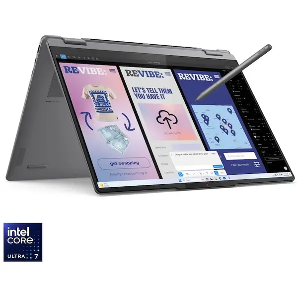 Lenovo Laptop Lenovo Yoga 7 2-in-1 16ILL10, Procesor Intel Core™ Ultra 7 258V, Display 16 2.8K WQXGA+, OLED, Touch, 32GB LPDDR5x RAM, 1TB SSD, Intel® Arc™ Graphics 140V, Windows 11 Pro, Luna Grey
