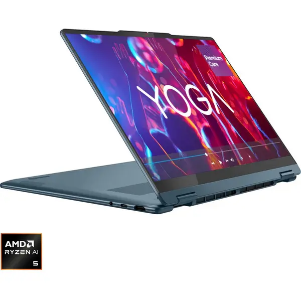 Lenovo Laptop Yoga 7 2-in-1 14AKP10, Procesor AMD Ryzen™ AI 5 340, Display 14 WUXGA (1920x1200), OLED, Touch, Memorie RAM 24GB LPDDR5x, Capacitate 1TB SSD, Placa video integrata AMD Radeon™ 840M Graphics, Windows® 11 Home, Tidal Teal (INT Keyboard)