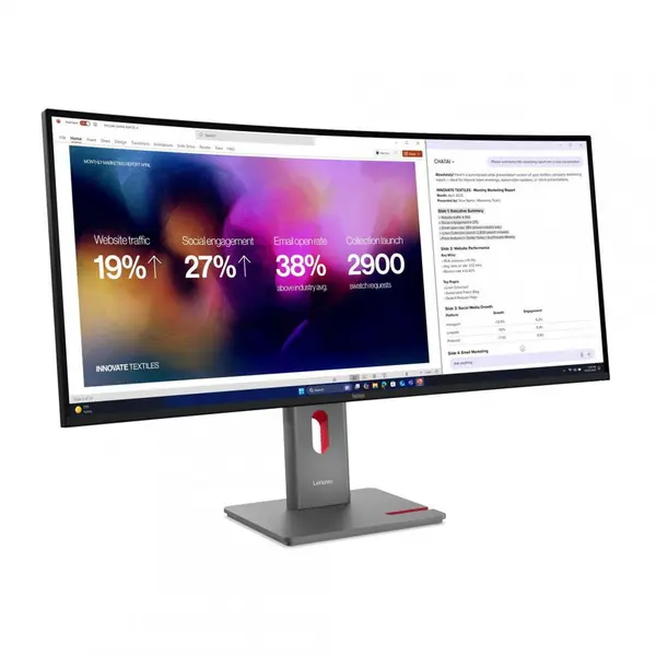 Lenovo Monitor IPS LED Lenovo ThinkVision 39.7 P40WD-40, WUHD (5120 x 2160), HDMI, DisplayPort, Ecran curbat, Boxe, 120 Hz, 4 ms, Negru