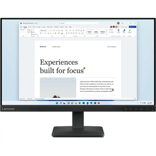 Lenovo Monitor LED IPS Lenovo L24-4e 23.8, Full HD (1920x1080), 100Hz, 4ms, Anti-glare, 99% sRGB, HDMI, VGA, VESA, Negru