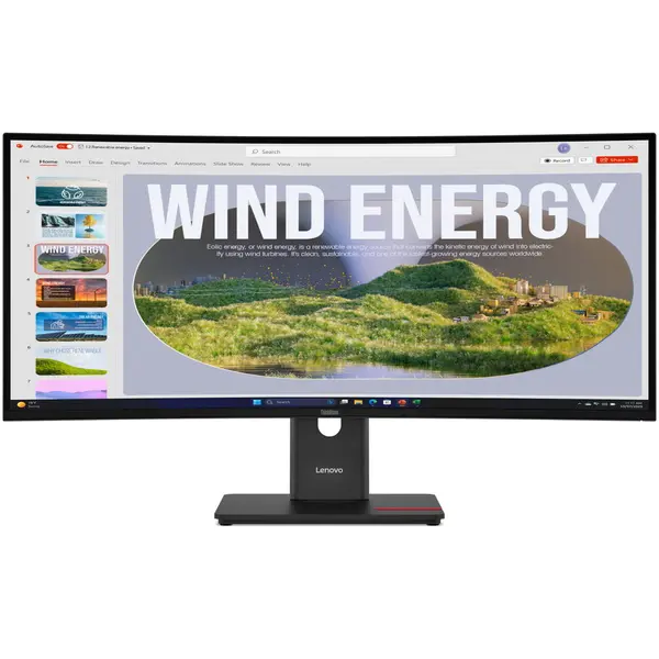Lenovo Monitor LED Lenovo ThinkVision T34WD-40, 34, UWQHD (3440x1440), VA 1500R, 120Hz, 4ms (GtG), Flicker-Free, Low Blue Light, HDMI 2.1, DP 1.4, USB Hub, Pivot, Height Adjust, Swivel, VESA 100x100mm, Negru