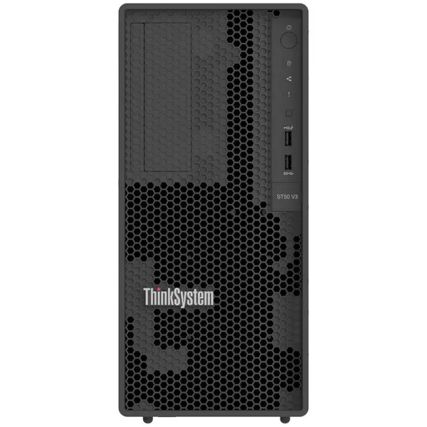 Lenovo Sistem desktop Server Tower, Lenovo ThinkSystem ST50 V3, Procesor Intel® Xeon® 6353P, 8 nuclee, 2.7GHz, 32GB RAM, 2x960GB SSD, Sursa 500 W, No OS, Negru