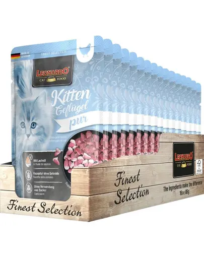 LEONARDO Finest Selection Kitten hrana pisoi 16x85 g cu pasare de curte
