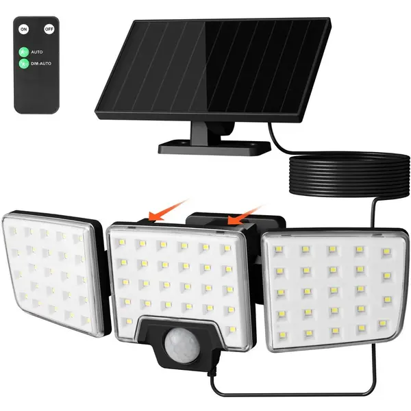 Lepro Lampa solara LED de perete Lepro PR640005. 1000lm, LED, Telecomanda, 3 panouri, 2 moduri, senzor de miscare