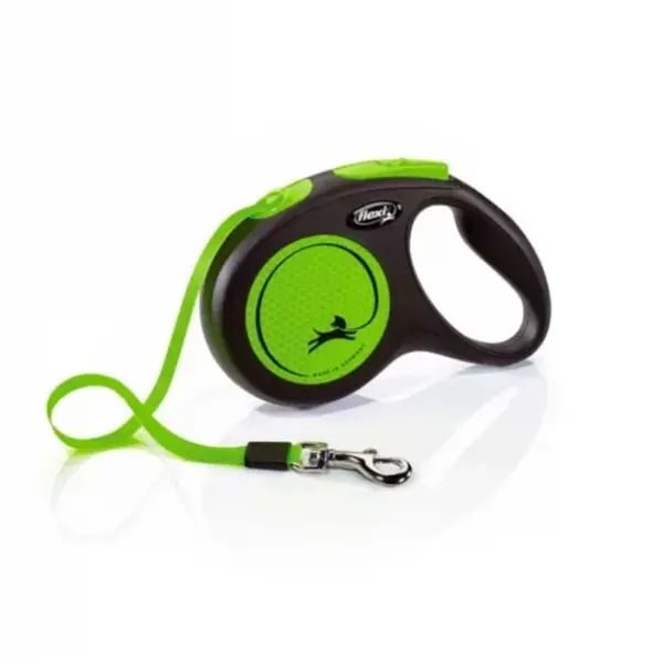 Lesa pentru caini New Classic Neon banda, Flexi, Retractabil, Pana la 25 kg, M, 5 metri, Verde