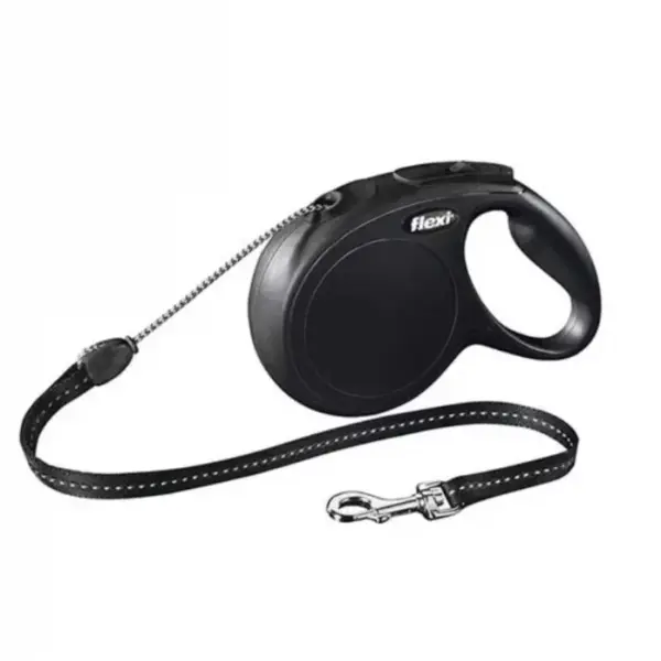 Lesa pentru caini New Classic Snur, Flexi, Retractabil, Pana la 20 kg, M, 8 metri, Negru