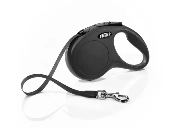 Lesa retractabila pentru caini Flexi Classic, M, 5m, cu banda, negru
