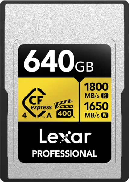 Lexar CFexpress 4.0 Pro Gold, VPG400, R1800/W1650 (Type A) 640GB, Card memorie CF Express