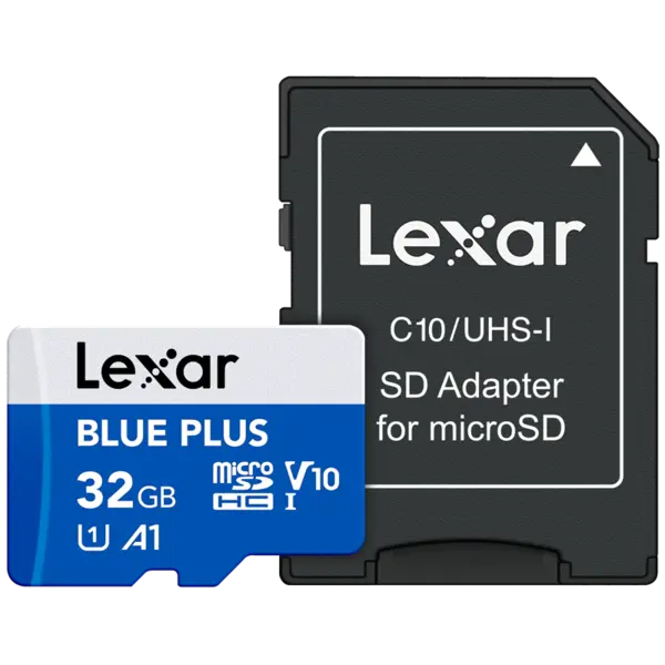 Lexar microSDHC Blue Plus UHS-I with SD adapter, up to 100MB/s read C10/A1/U1 (V10) 32, Card microSD cu adaptor