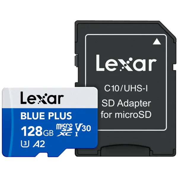 Lexar microSDHC Blue Plus UHS-I with SD adapter, up to 170MB/s read C10/A2/U3 (V30) 128GB, Card memorie microSD