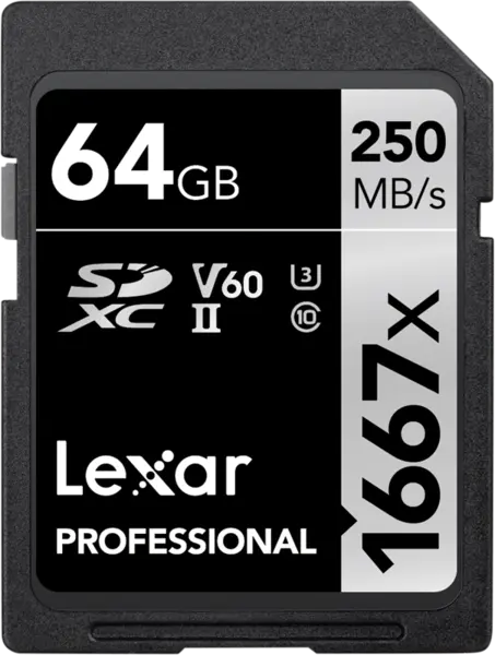 Lexar SDXC Pro 1667X UHS-II U3 R250/W120 (V60) 64GB, Card memorie