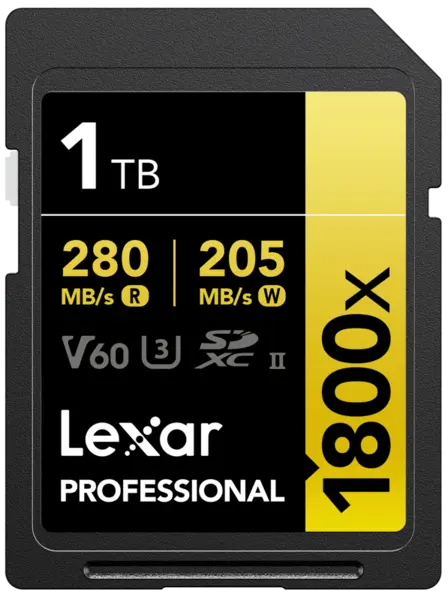 Lexar SDXC Pro 1800x U3 UHS-II R280/W210 (V60) 1TB, Card memorie SD