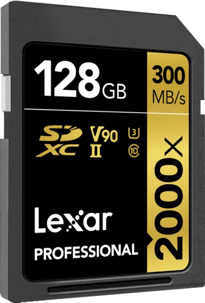 Lexar SDXC Pro 2000X UHS-II U3 R300/W260 (V90) 128GB, Card memorie