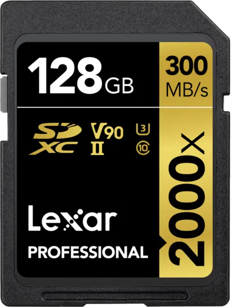 Lexar SDXC Pro 2000X UHS-II U3 R300/W260 (V90) 128GB, Card memorie