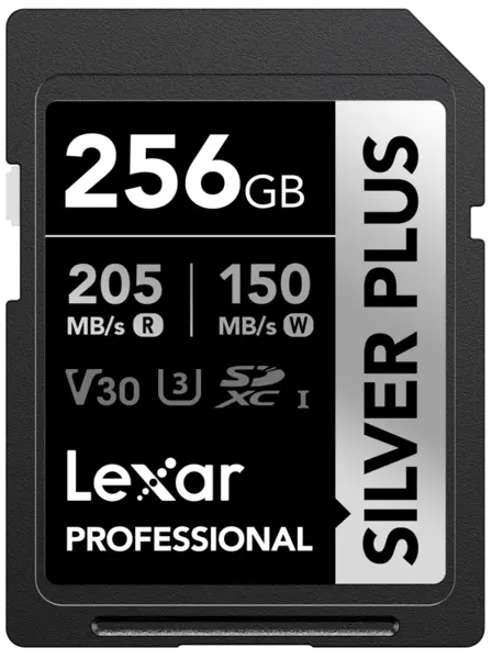 Lexar SDXC Professional SILVER Plus UHS-I/U3/A2/4K R205/W150 (V30) 256GB, Card memorie