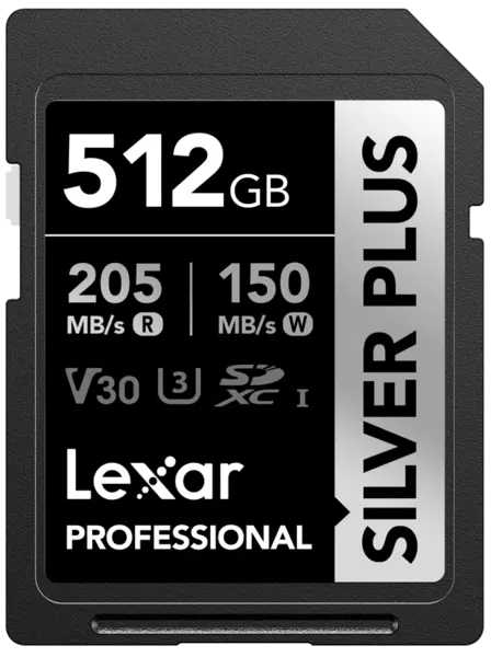 Lexar SDXC Professional SILVER Plus UHS-I/U3/A2/4K R205/W150 (V30) 512GB, Card memorie