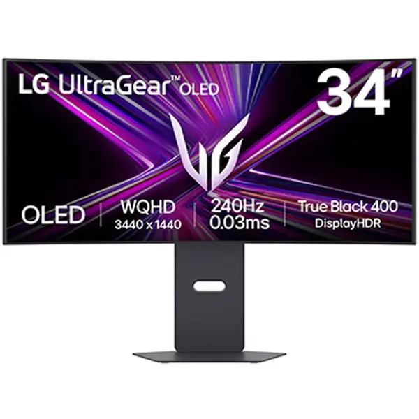LG Monitor Gaming LG curbat UltraGear 34GX900A-B.AEU, 34, WQHD (3440 x 1440), OLED, 240Hz, 800R, 0.03ms GtG, DisplayHDR True Black 400, compatibil NVIDIA G-Sync, VRR, VESA Adaptive Sync, difuzoare 7Wx2, HDMI, DisplayPort, USB-C, Negru