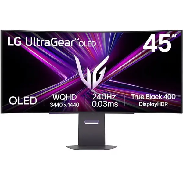 LG Monitor Gaming OLED LG UltraGear 45GX900A-B, 44.5 inch, WQHD (3440 x 1440), HDMI, DisplayPort, Ecran curbat, Boxe, 240 Hz, 0.03 ms, Negru