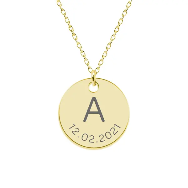 Lia- Colier din argint 925 placat cu aur 24K personalizat cu initiala si data - banut