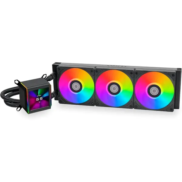 LIAN LI Cooler procesor Lian Li Galahad II 360 LCD ARGB AIO, RGB LED, 3 x 120 mm, viteza 2450 RPM, Negru