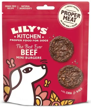 LILY'S KITCHEN Mini Burgers Recompensă pentru câini The Best Ever, cu Vită 70g