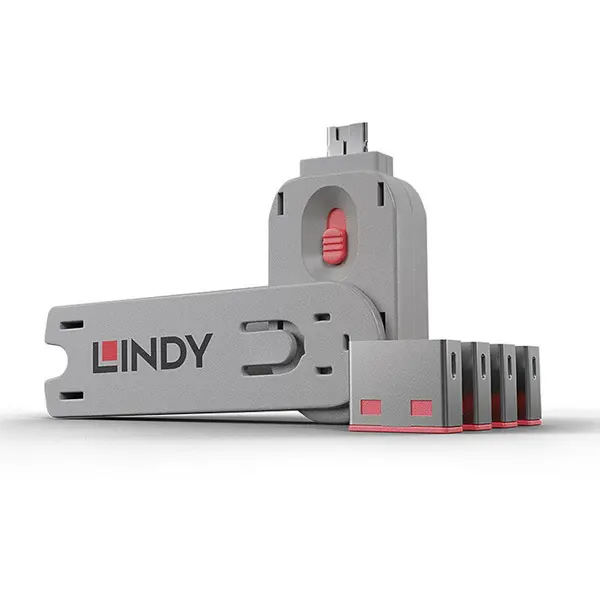 Lindy Adaptor LINDY Dispozitiv blocare port USB tip A, 4 bucati + cheie, roz