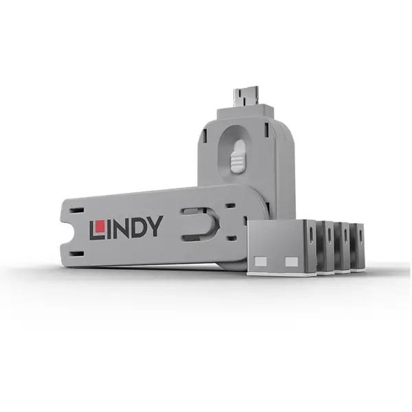 Lindy Blocator de porturi USB A, 4 buc. Alb + Cheie