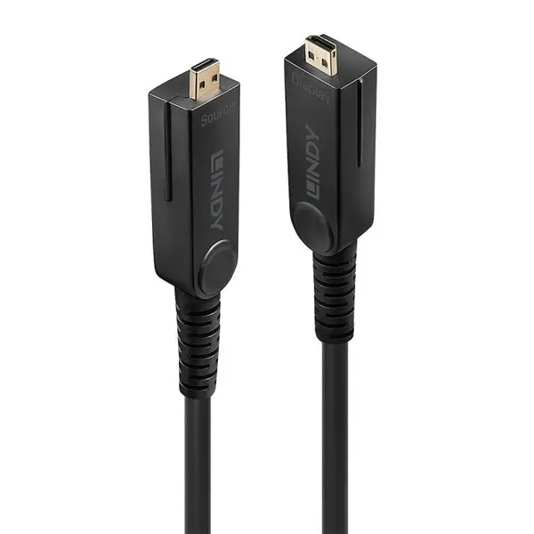 Lindy Cablu micro HDMI v2.0 4K60Hz Fibra optica Hybrid HDR - conectori HDMI, DVI detasabili T-T 20m, Lindy L38321