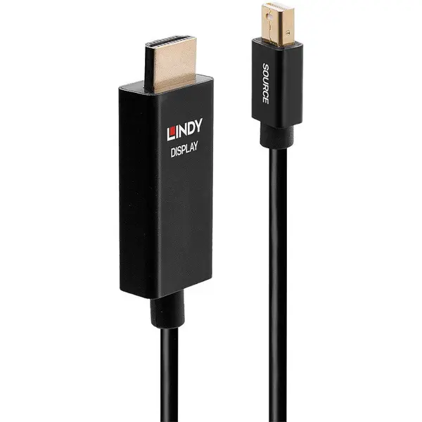Lindy Cablu video LINDY Mini DisplayPort v1.2 Male - HDMI v2.0 Male, 2m, Negru