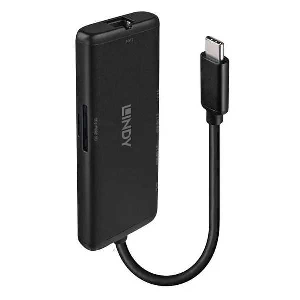 Lindy Docking station USB type C la HDMI 4K60Hz + Gigabit LAN + 2 x USB-A + micro SD+SD slot + PD 100W, Lindy L43358