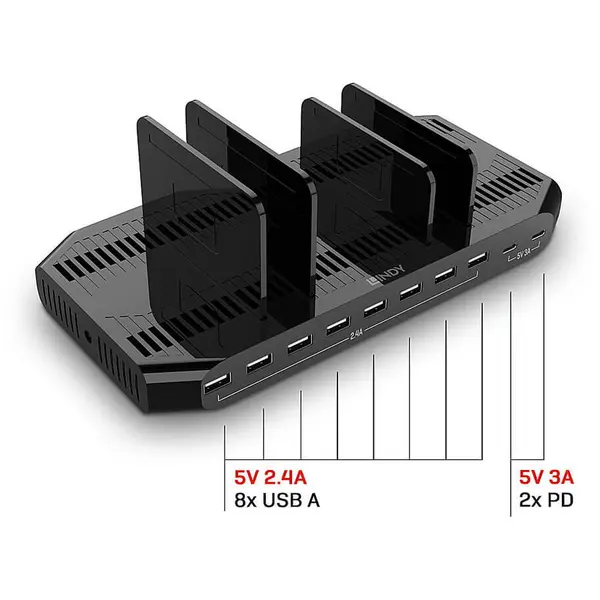 Lindy Statie de incarcare Lindy cu 10 porturi USB, 120W, 73435