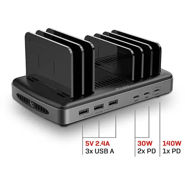 Lindy Statie de incarcare Lindy cu 6 porturi USB, 160W, 73436