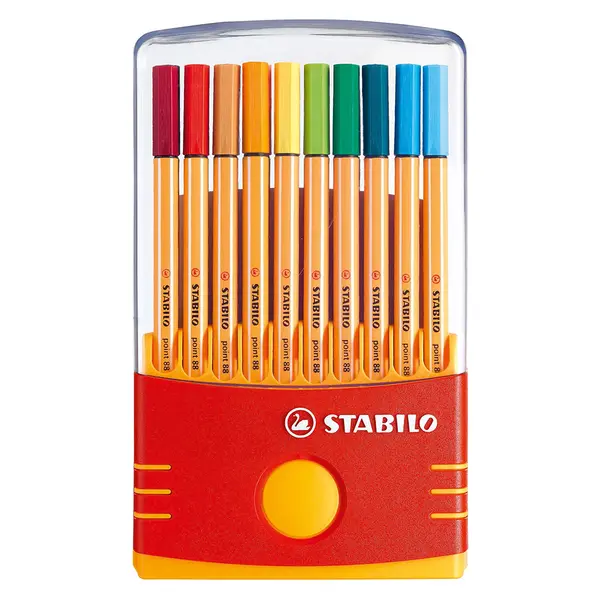 Liner 0.4mm, 20culori/set, varf fetru, cu suport, Point 88 Stabilo