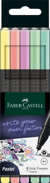 Liner cu grip Faber-Castell culori pastel 0.4 mm 5 buc/set Liner cu grip Faber-Castell culori pastel 0.4 mm 5 buc/set