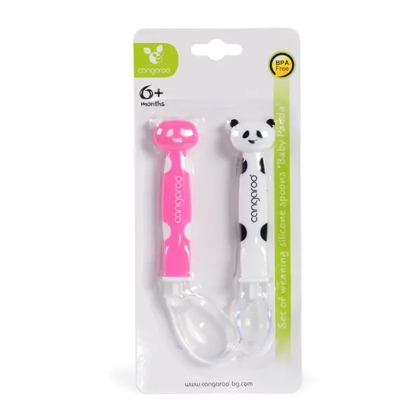 Lingură de silicon Cangur - Baby Panda, roz