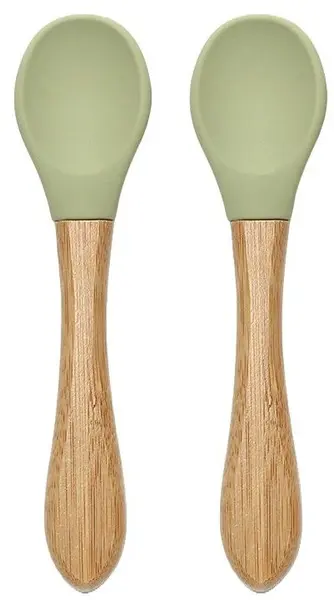Linguri de silicon cu bambus Lorelli - Natural, 2 buc, Fresh Green