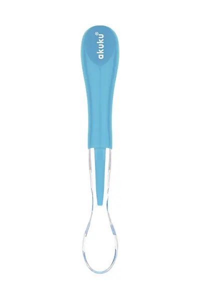 Lingurita de silicon pentru bebelusi Akuku Albastru,varf moale,maner ergonomic,fara BPA