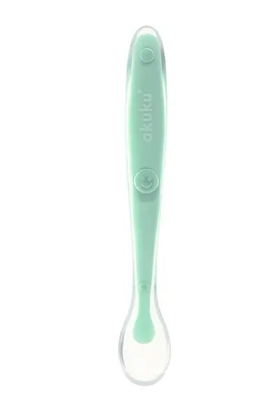 Lingurita din silicon pentru bebelusi Akuku Soft Spoon Mint,textura moale ce nu raneste gingiile,maner ergonomic,fara bpa,compatibila cu masina de vase