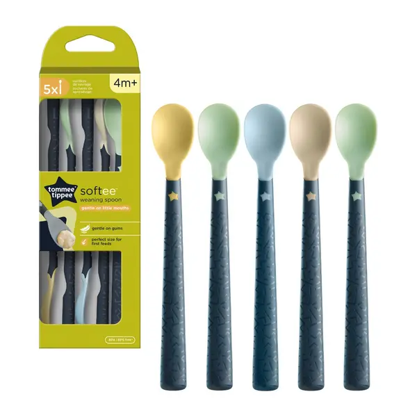 Lingurite cu manere lungi anti-derapante si cu varf super moale, 5 bucati, Tommee Tippee