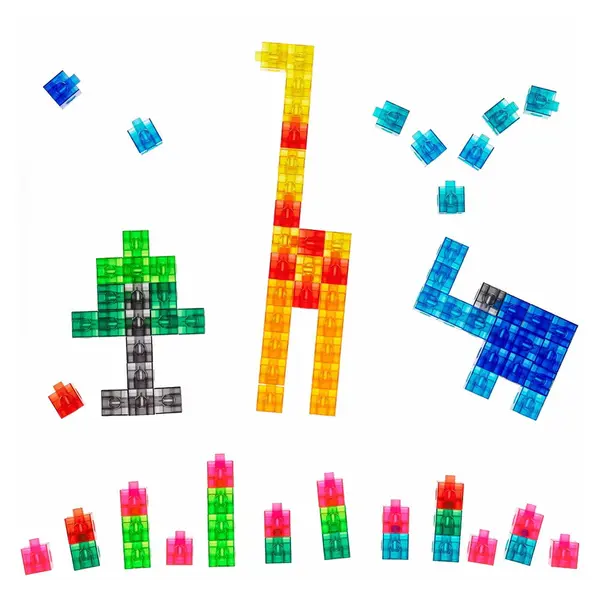 Linking Cubes, 100 cuburi translucide interconectabile multicolor