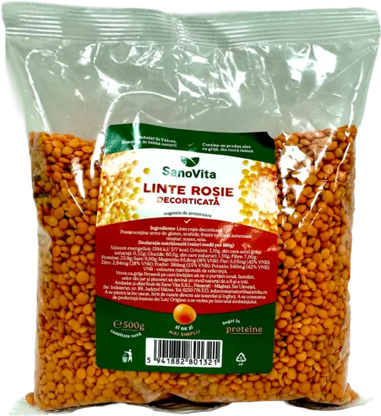 Linte rosie decorticata, 500g, SanoVita