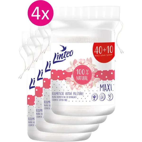 Linteo Natural Cotton Pads dischete demachiante 40 + 10ks x 4