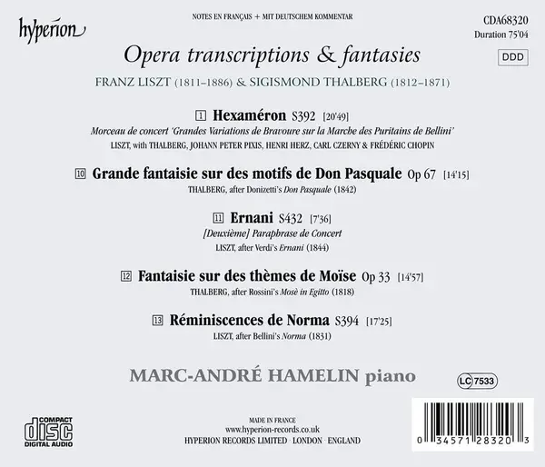 Liszt, Thalberg: Opera Transcriptions & Fantasies | Marc-Andre Hamelin