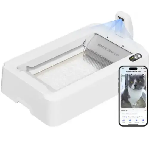 Litiera smart cu autocuratare PETKIT T7 Purobot Crystal Duo with Camera Self Cleaning pentru pisici, Recunoastere faciala