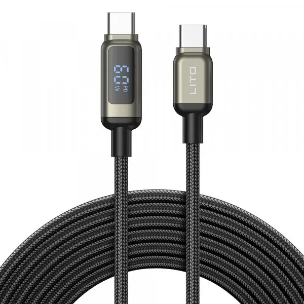 LITO Cablu Date si Incarcare USB-C - USB-C Lito LD15 Display, 60W, 1m, Negru